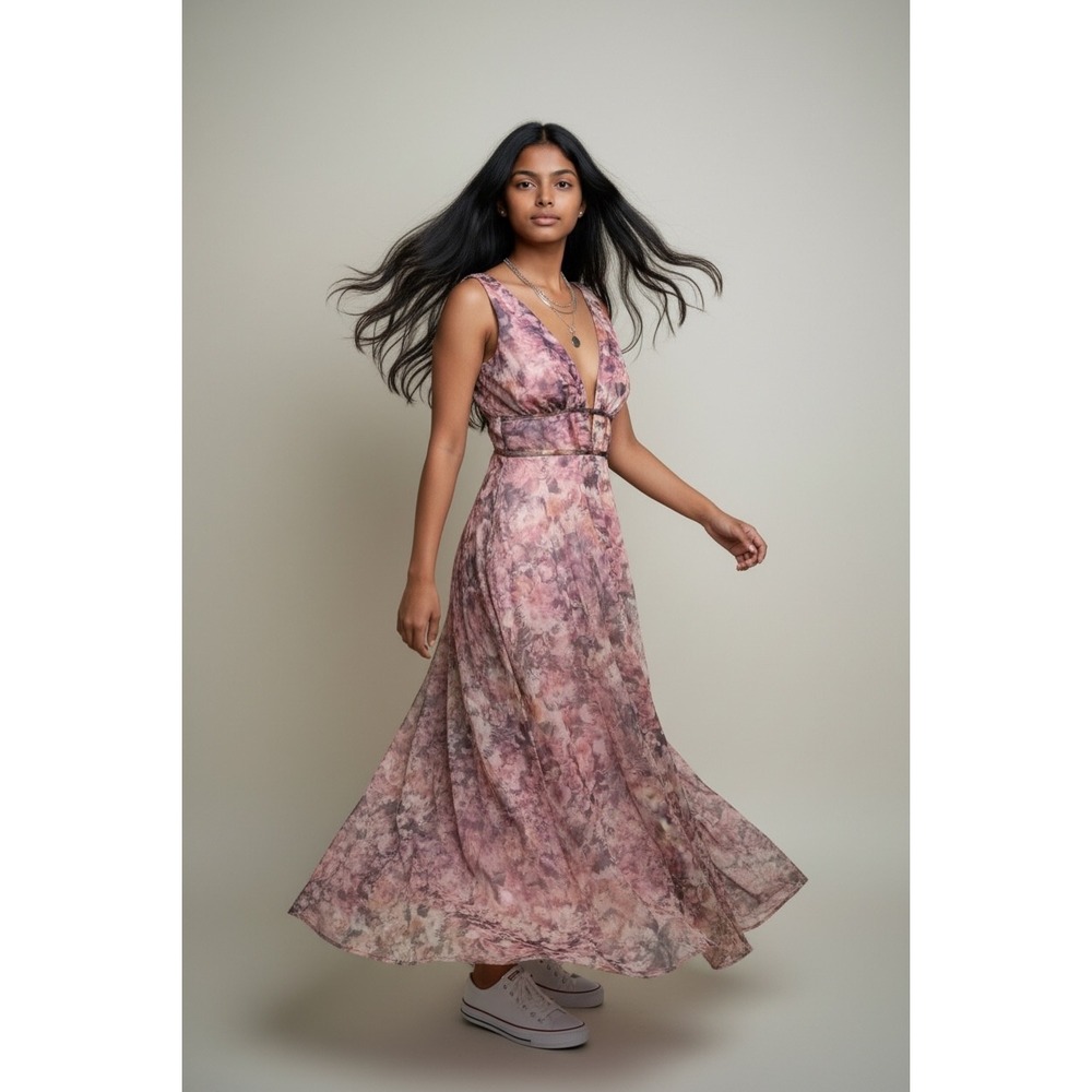 Lulus Maxi Dress Sweet Radiance Dress Floral Plunge V Size XS